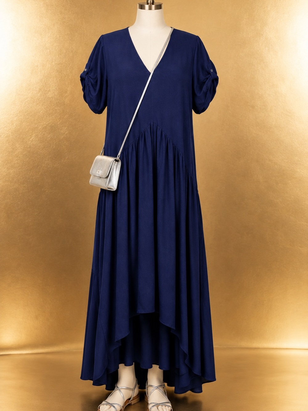Avenue Navy V-Neck High-Low Maxi Dress